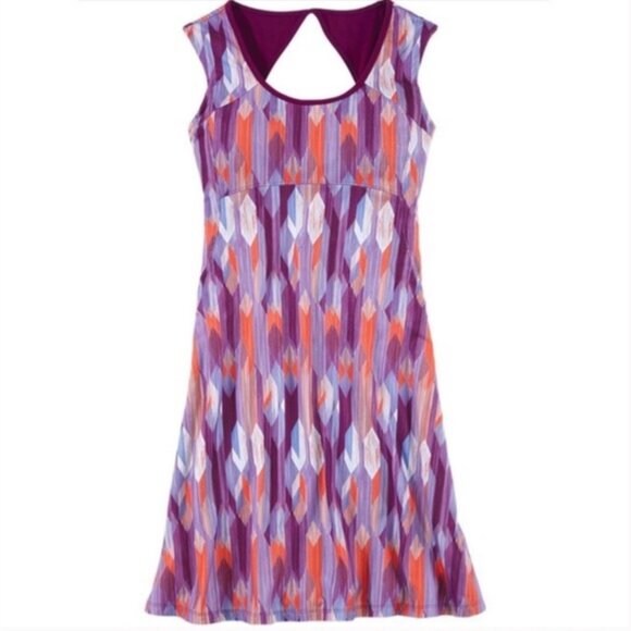 Prana Calico Active Dress Grapevine Gemstone Print Pattern Open Back Sleeveless. - Picture 1 of 10